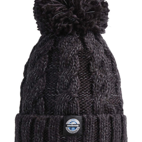 Swimzi - Jet Black Cable Knit Bobble Hat