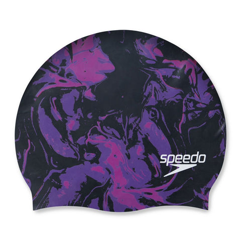 speedo swim cap long hair printed purple