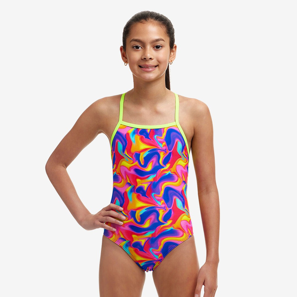 FUNKITA - Girls Swimsuit Strapped in One Piece Summer Swirl