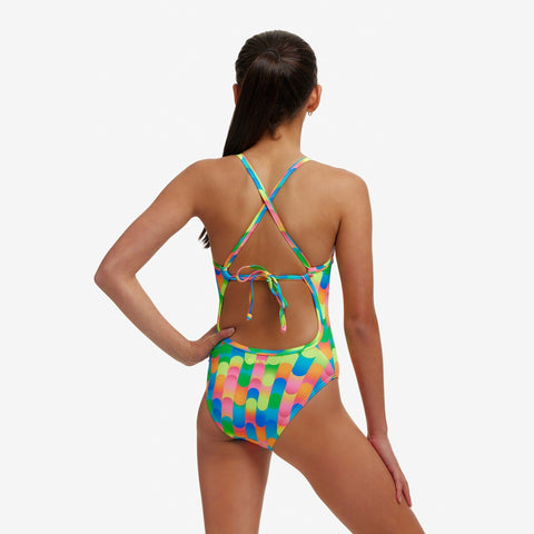 FUNKITA - Girls Tie Me Tight One Piece Blocked Dotty sharks swim shop