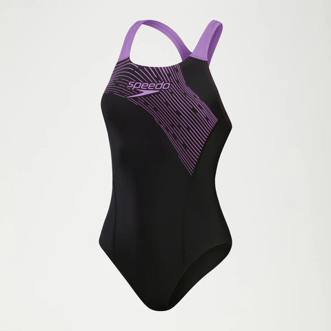 Speedo - Women's Medley Logo Swimsuit Black/Purple