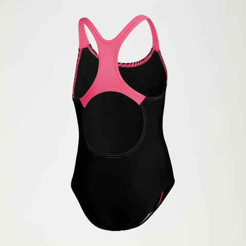 Speedo Girls Logo Medalist Swimsuit Black/Pink