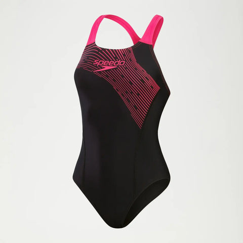 Speedo - Women's Medley Logo Swimsuit Black/Pink