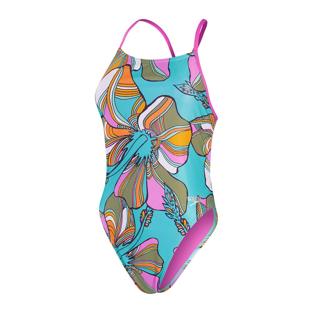Speedo - Women's swimsuit  Digital Allover Tie Back 1 Piece Blue/Pink