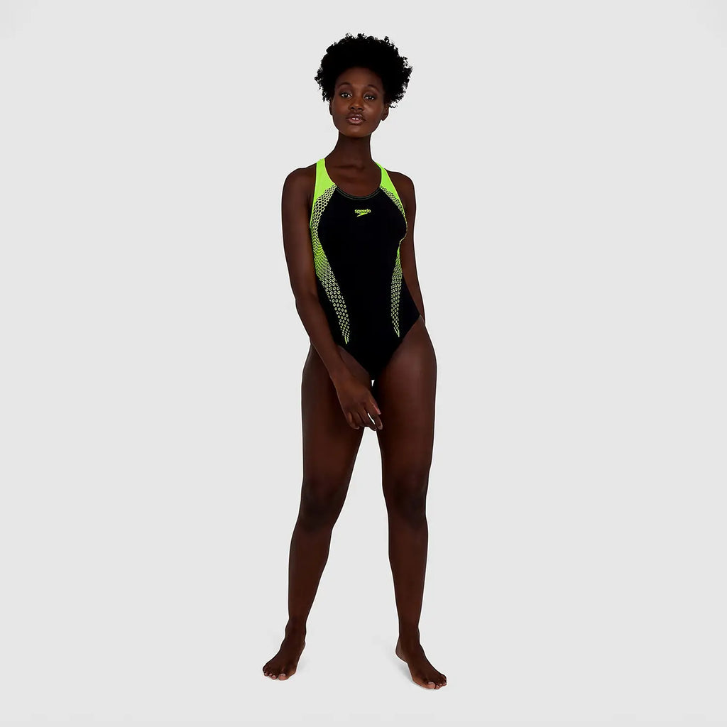 Speedo - Womens Swimsuit Placement Laneback Black/Yellow