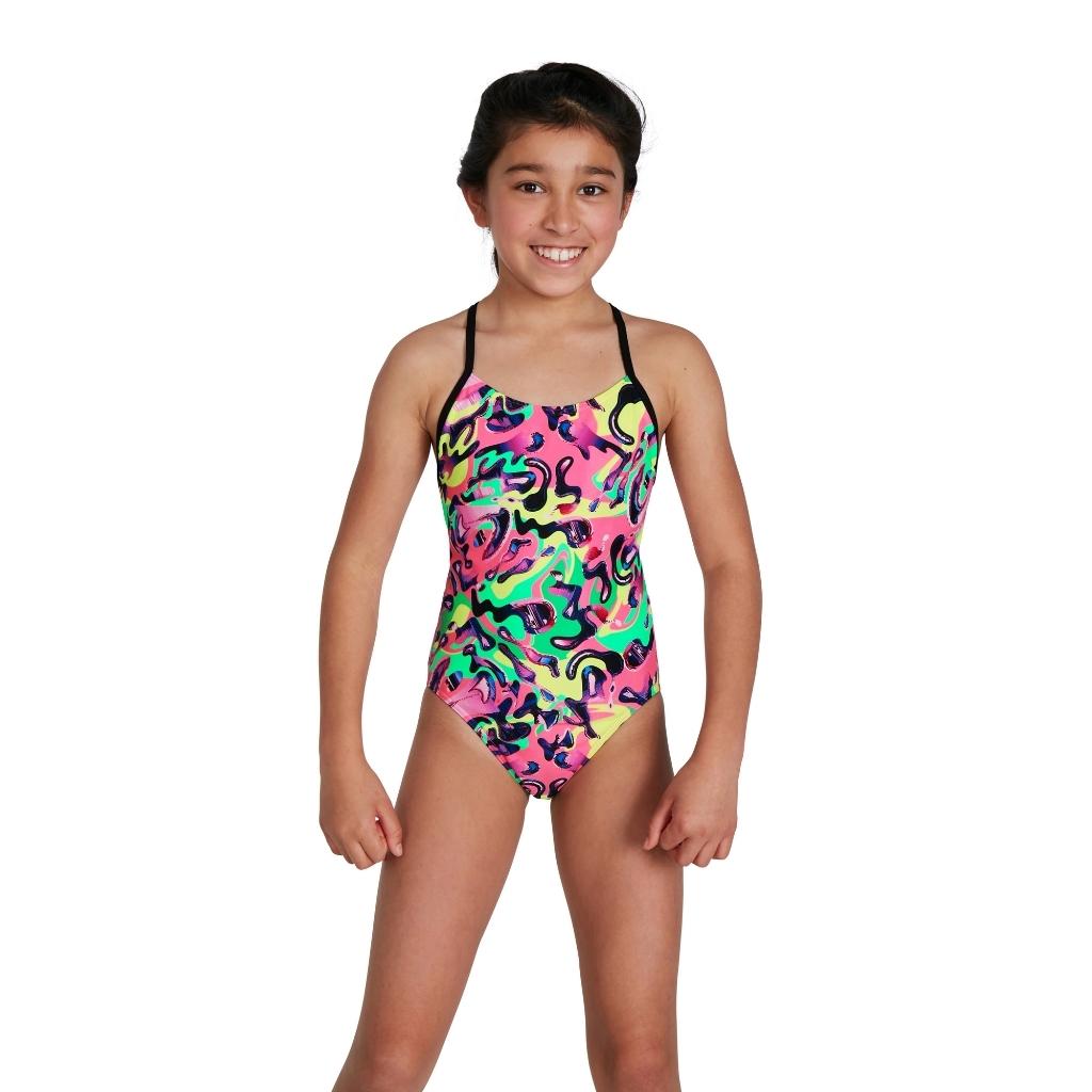 Speedo - Girls Swimsuit Lane Line Back Pink/Yellow