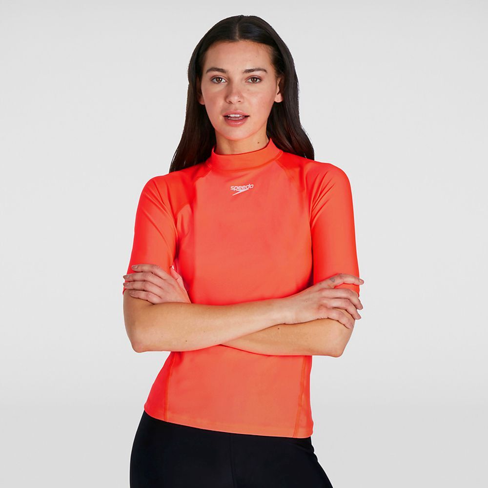 Speedo - Women's Swimwear Short Sleeved Sun Protection Top Neon Orange