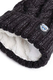 SWIMZI - Hat Super Bobble Sherpa Fleece Jet Black Cable Knit Reflective