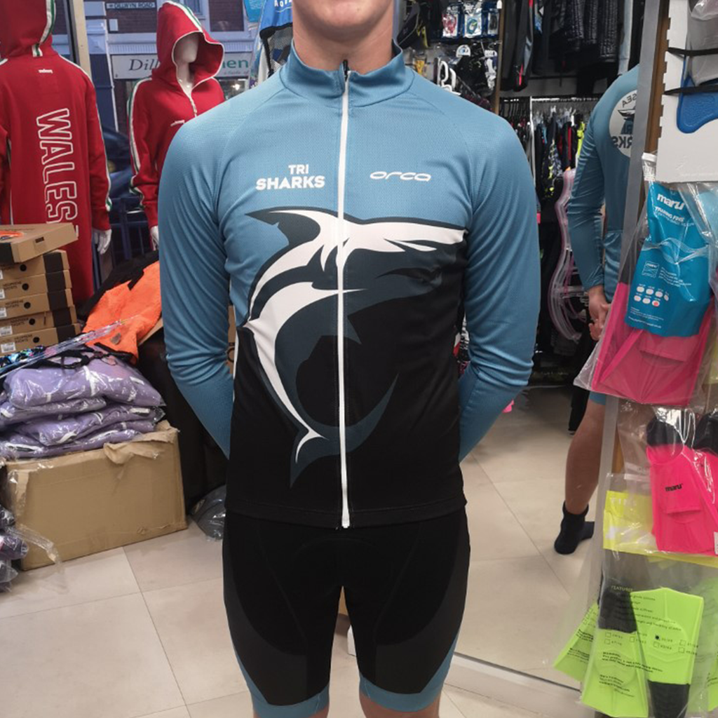 Orca - Mens Trisuit Custom Long Sleeved TriSharks Cycle Jersey