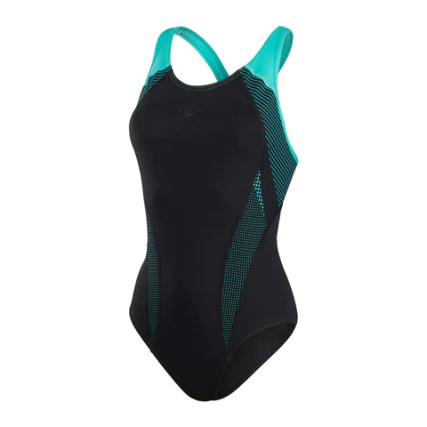 Speedo - Womens Swimsuit Placement Laneback Black Green